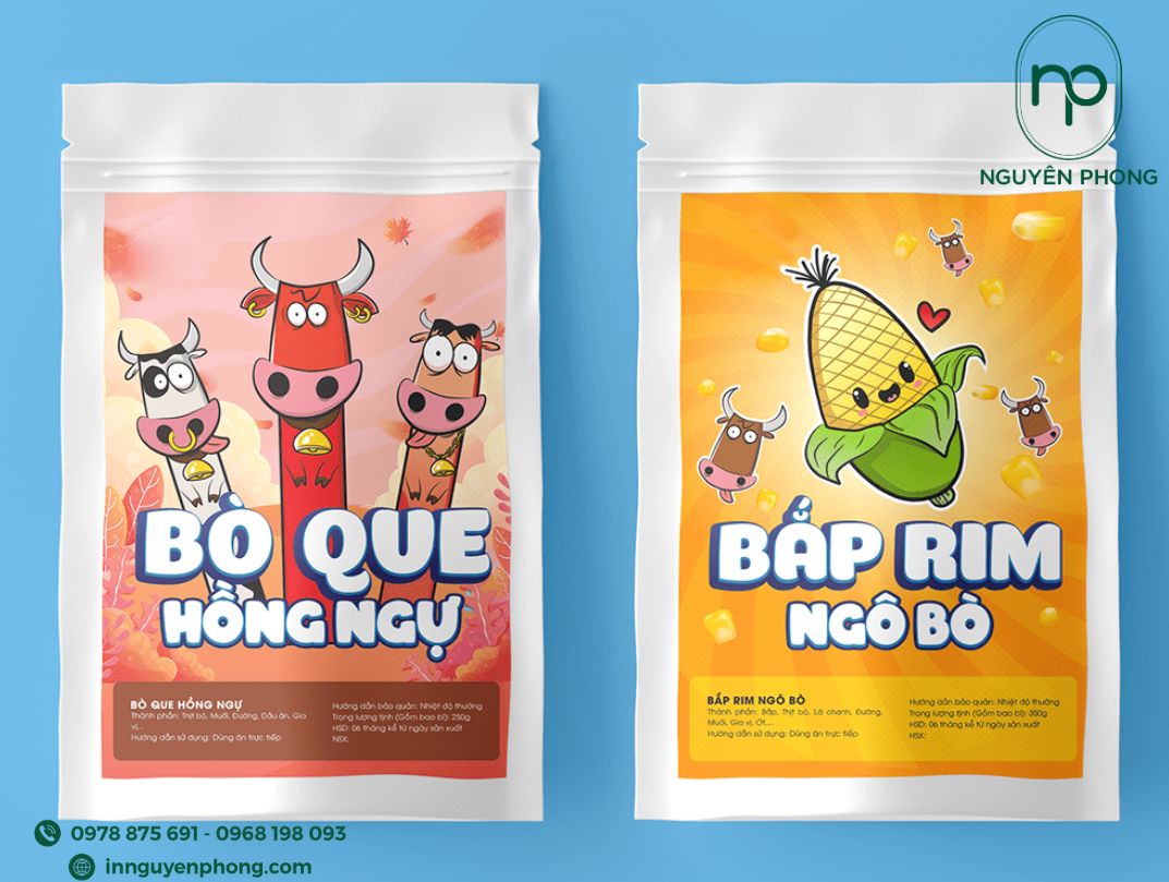 mẫu in tem nhãn đồ ăn vặt bắt mắt thu hút